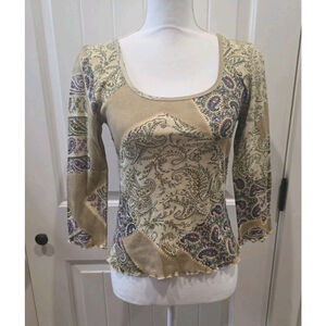 Chaudry B Size S NWT Sample Y2K Paisley Patchwork Sequin Beads Boho 3/4 Sleeve